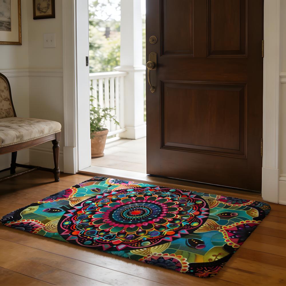 Colorful Mandala Boho Floor Mat Soft Flannel Absorbent Mat Non-Slip Rug Home Bedroom Bathroom