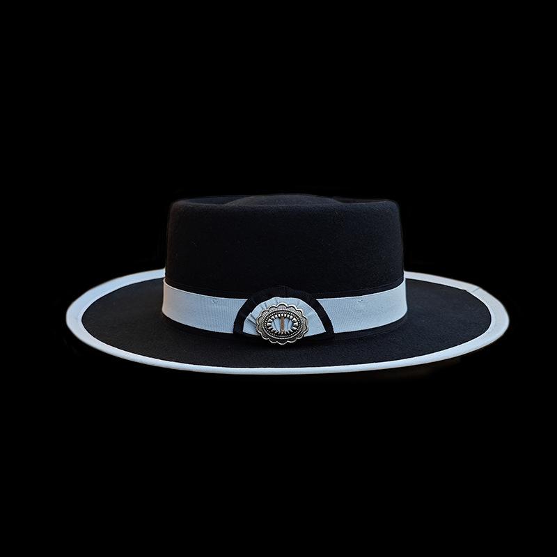 

Pork Pie Pure Wool Felt Hat With Webbing Decorative Wool Top Hat L（58-60cm） чорний