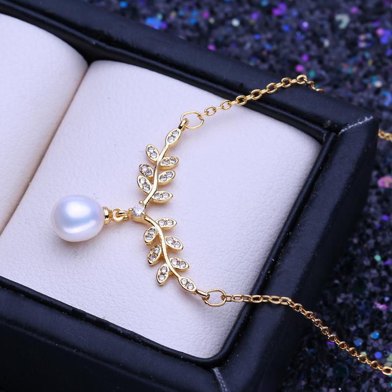 LSOOYH Natural Freshwater Cultured Pearl Necklaces For Women Girl Classic Gold Color Pendant Clavicle Chain Birthday Gift Wholesale