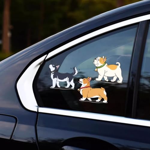 seimeinoki Car Decals Funny Dog Pattern Car Stickers Set of 3 Hide Scratches and Dents Waterproof Stickers Car Stickers Cute Cartoon Dog Stickers