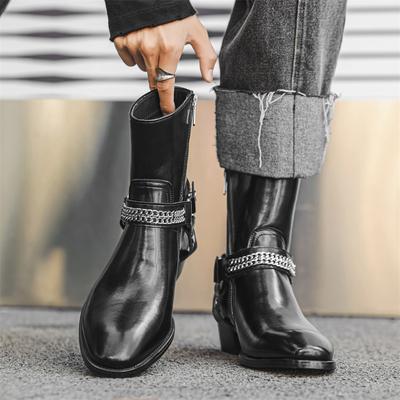 Scatto Reale Design Originale Alta Qualità Decorazione Metallica Stivali in Pelle Punteggiati Per Uomo Scarpe Nere Rialzanti