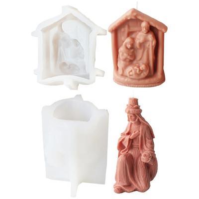 3D Jesu Familie Harz Silikonform DIY Kerzenherstellung Kreatives Jesu Familie Haus Kerzenform Heimdekorationen