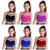 Kids Gymnastics Top Halter Sleeveless with Sparkling Rhinestones Cross Front Backless Dance Wear Costume