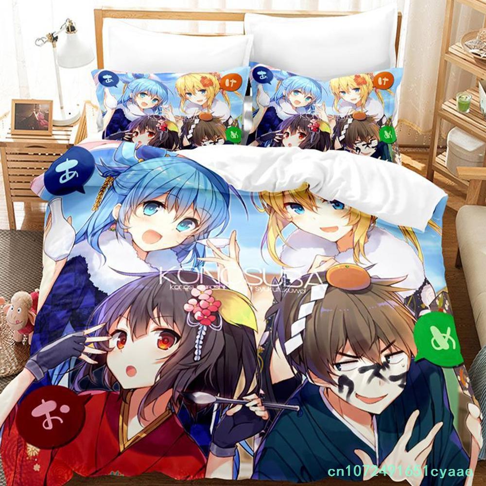 KonoSuba Bedding Set Single Twin Full Queen King Size Bed Set Adult Kid Bedroom Duvetcover Sets Anime Parure De Lit Bed