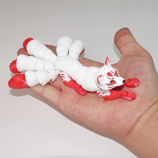 3D Printed Fox Ornament Articulated 5-Tailed Fox with Movable Joints
