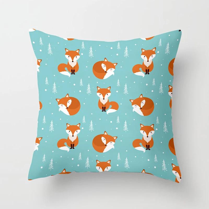 

Cartoon Fox Animal Car Pillowcase Living Room Polyester Cushion Cover Sofa Decoration 16x16Inch