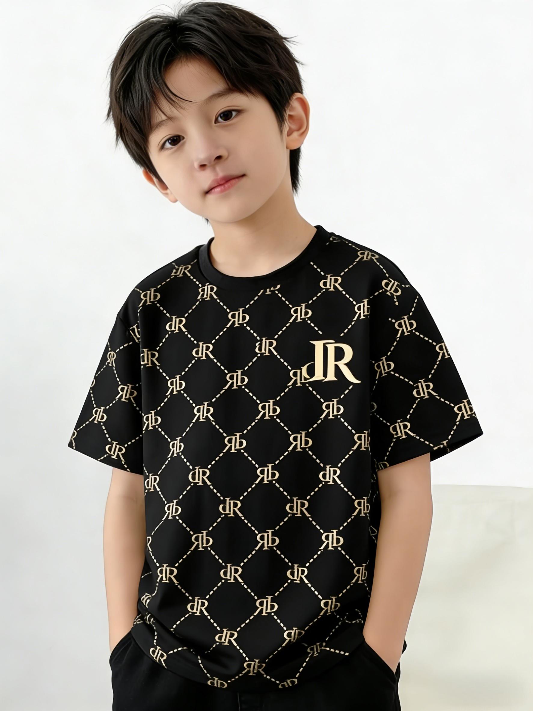 Boys  casual short-sleeved T-shirt - white and gray round neck, loose fit, summer outdoor activities 100