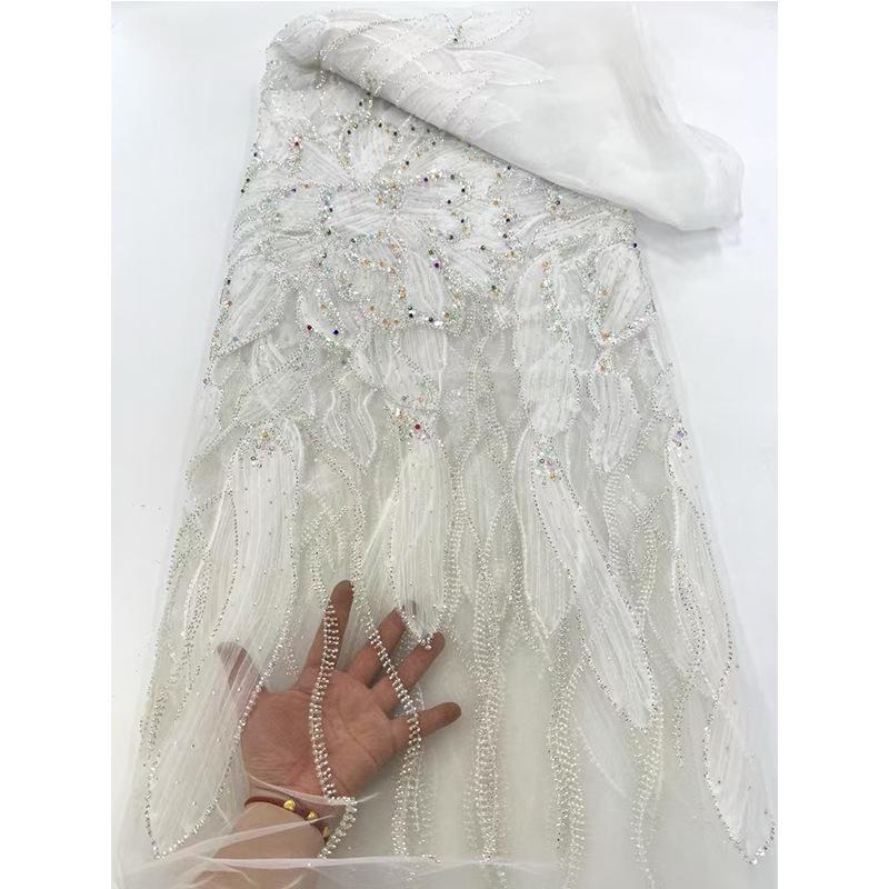 French African Lace Fabric Sequins Beaded Embroidery Groom Nigerian Bridal High Quality Tulle Lace Fabric for Wedding Fabric
