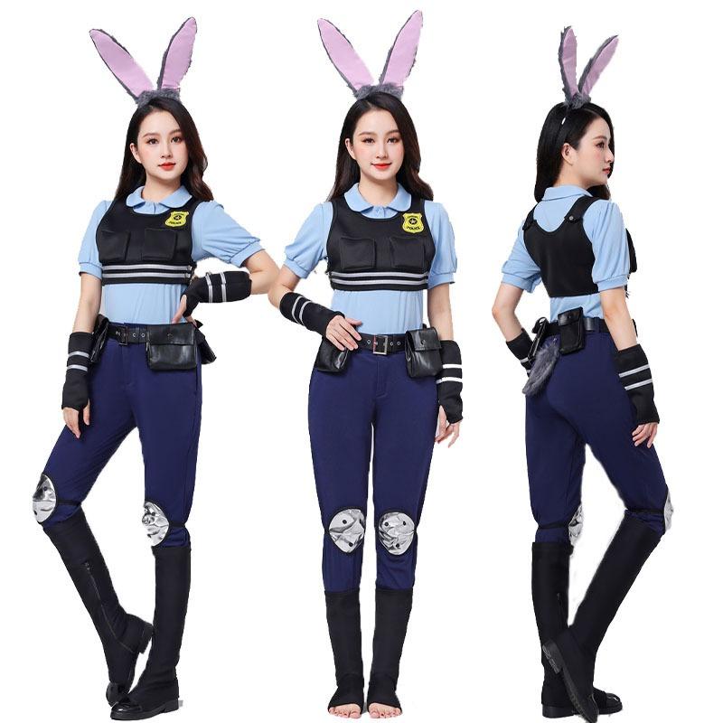 Halloween Voksenkostyme Gal Zootopia Kanin Judy Politibetjent Kostyme Langermet Kortermet Draktsett