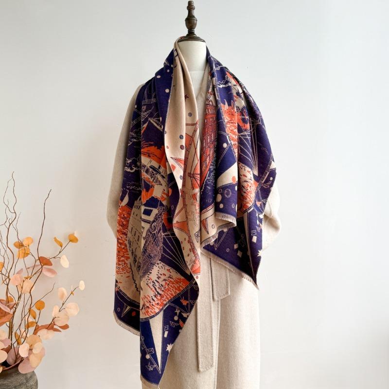 Scarf Women's Winter New Versatile Nautical Imitation Cashmere Shawl Thickened Warm Scarf Dual-purpose High-end