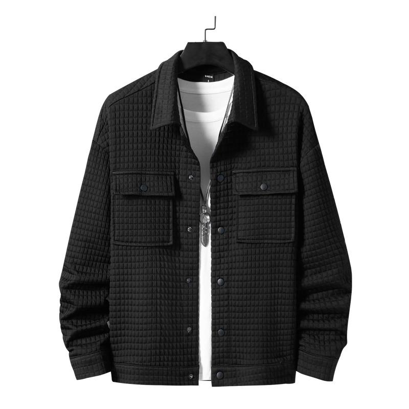 New TEMU Spring and Autumn Men's Casual Jacquard Small Checked Loose Jacket Shirt