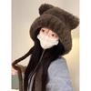 Cute plush bear ears hat female autumn and winter warm ear protection big head circumference shows a small tide