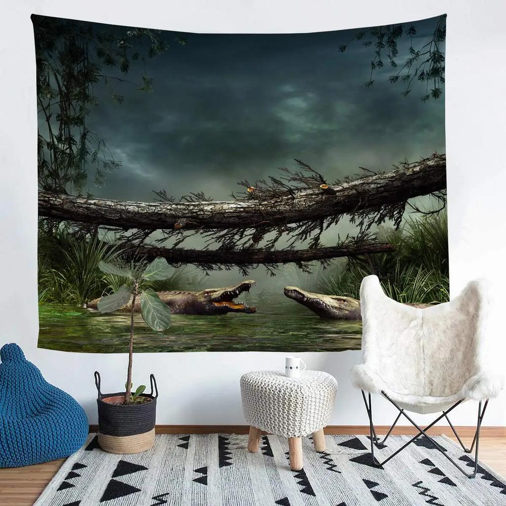 Crocodile Tapestry Alligator Tapestries Wildlife Animal Wall Hanging for Children Boys Teens Crocodiles Wall Art Decorative Room