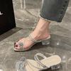 Two sandals for women to wear 2025 new summer fashion rhinestone toe fairy wind thick high heel crystal cool slippers