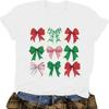 Damen Weihnachtskotton-T-Shirts Weihnachtsbaum-Design Niedlich Krawatte Rosa Band mit Lichtern Rundhalsausschnitt Kurzarm Mode Lässig