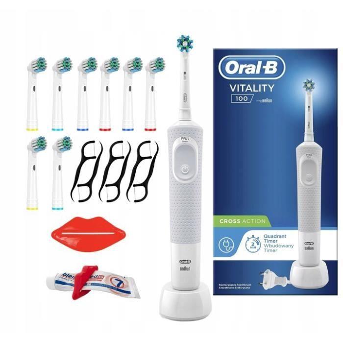 Ensemble Oral-B Vitality 100, blanche + 8 embouts de rechange Precision.