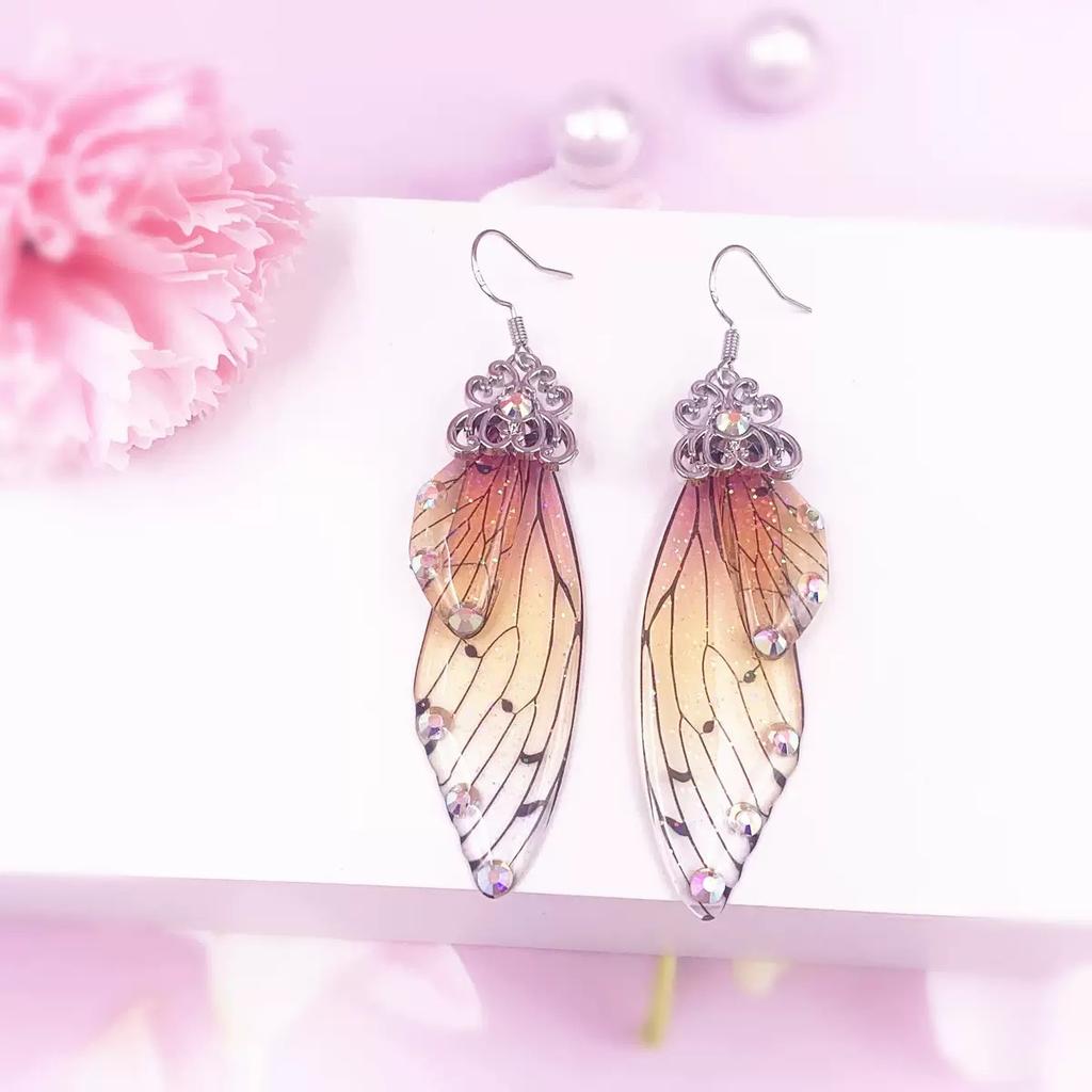 Fashion Jewelry Butterfly Earring Fairy Simulation Insect Wing Hook Earring Translucent Cicada Wing Drop Earrings Woman Jewelry