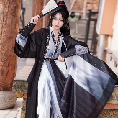 Estilo da dinastia Song chinesa Hanfu impressão tinta padrão conjunto diário