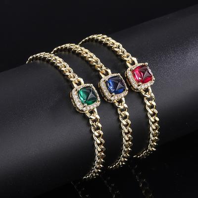 Schmuckimitat Farbschatz-Armband Smaragd Taubenblut Rubin Zuckerturm Hauptstein 8 * 8