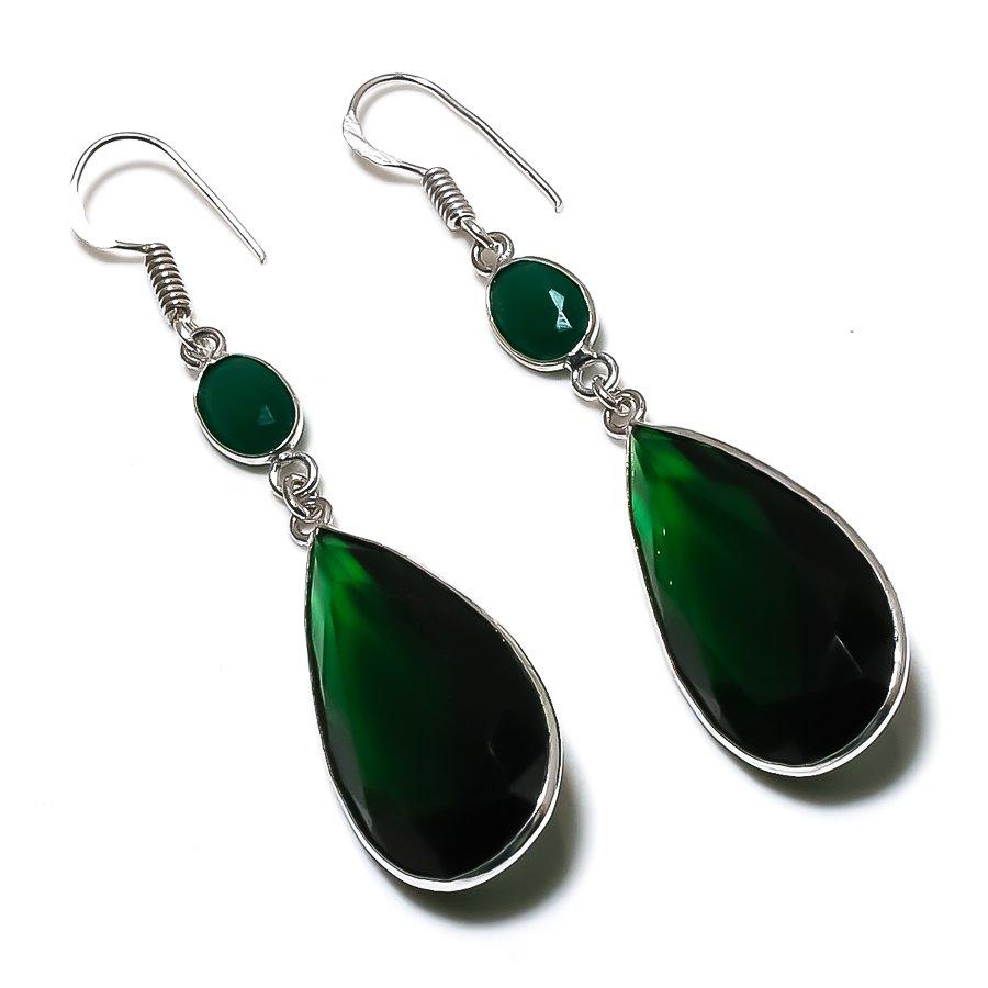 

Natural Green Onyx Gemstone 925 Sterling Silver Jewelry Earring 2.64 I6E46