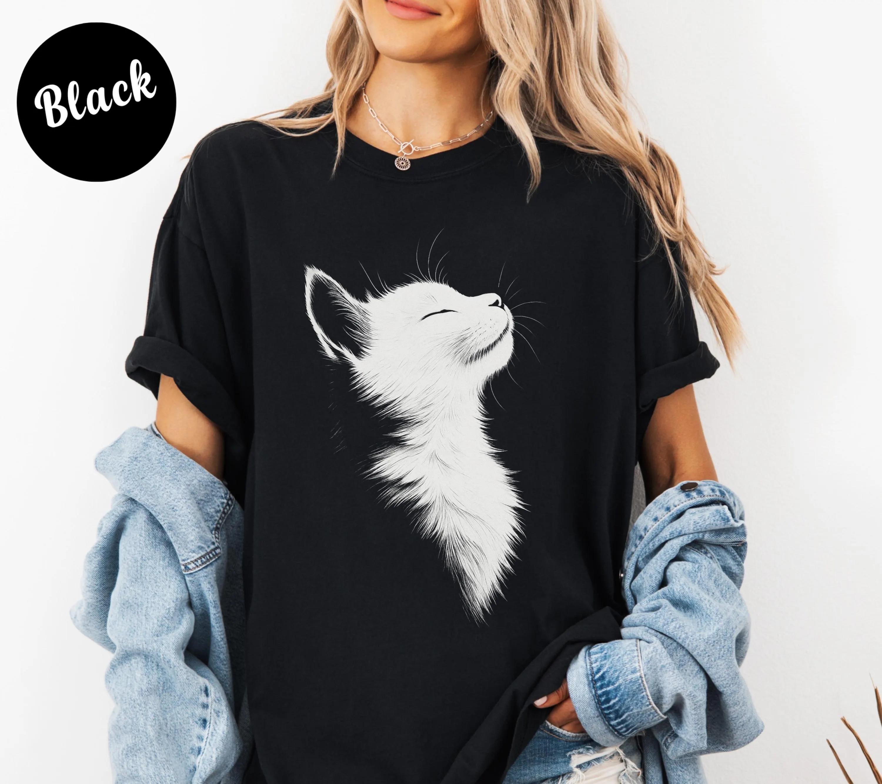 

Plus Size Summer Womens Vintage White Cat Pattern TShirt Cotton Breathable Stylish Versatile Street Style Oversized XL
