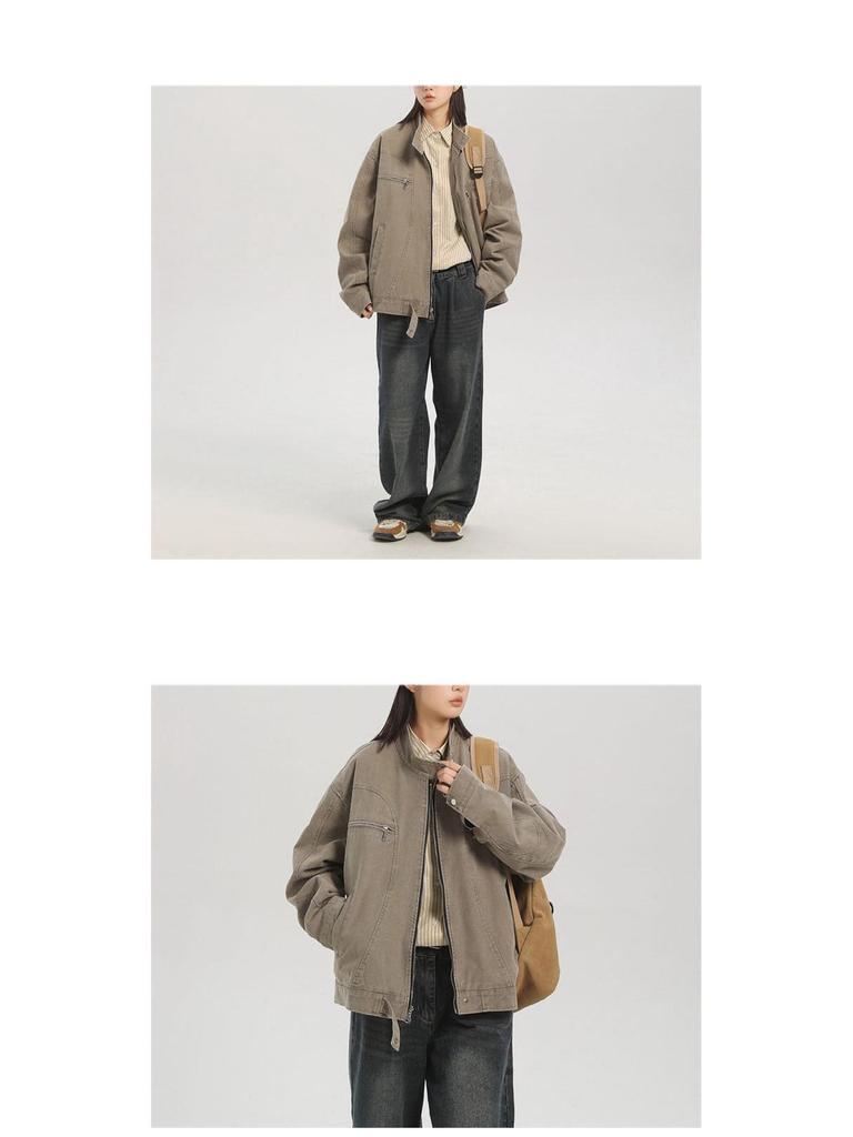 Trendige Retro Unisex Jeansjacke mit Stehkragen - Lässige Herbst-Arbeitskleidung