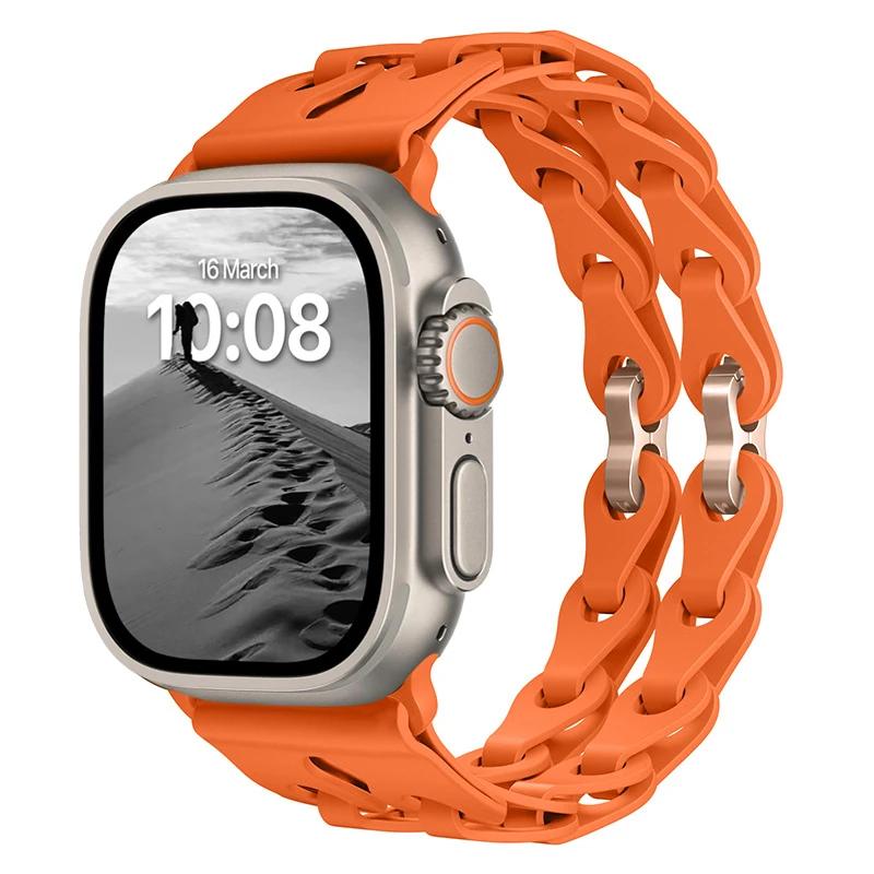 Pulseira de Silicone de Elo Duplo para Apple Watch Band Ultra 2 49mm 44mm 40mm 45mm 41mm 42mm Bracelete para Series 9 8 7 6 5 4 SE 3