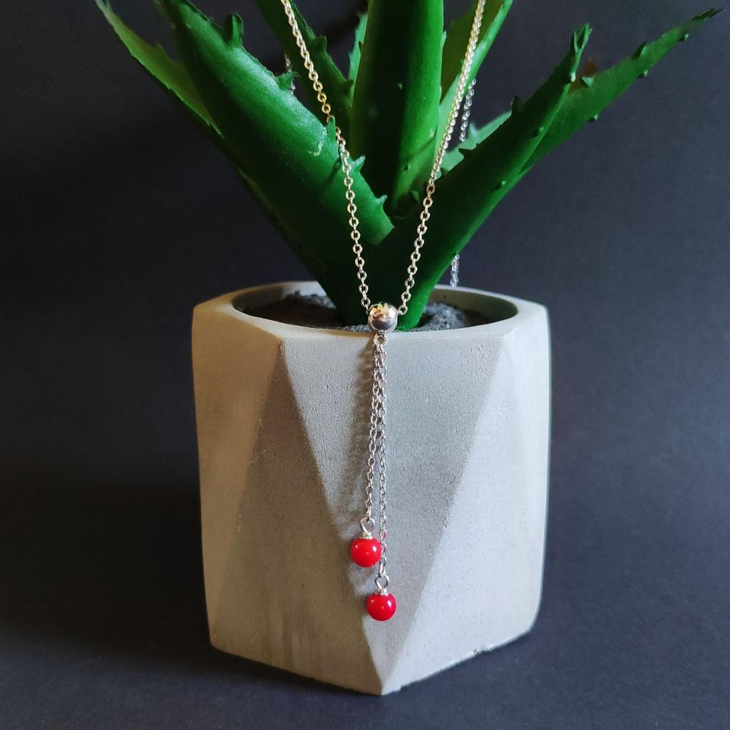 Серебряное колье с кораллом, вес изделия 3,43 гр (2147176)