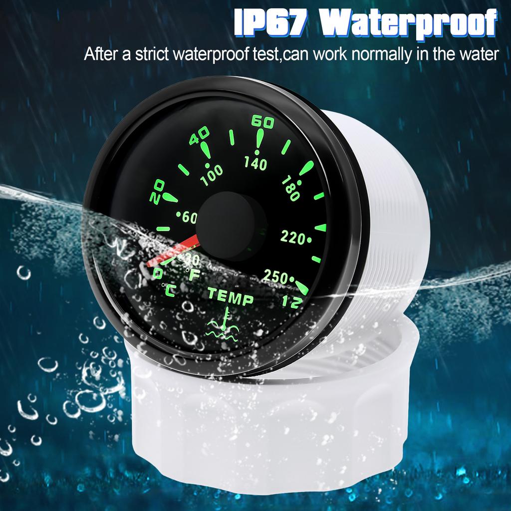 ZMFJH 0~120℃ 52MM Water Temperature Gauge with Sensor 10.2MM Universal Car Boat Yacht Water Temp Meter Indicator 7 Color Light