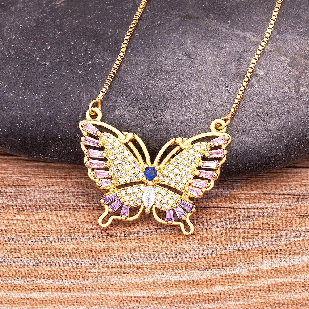 Nidin Fashion Design Lucky Butterfly Pendant Female Rhinestone Shining Statement Crystal Choker Necklace for Woman Wedding Gift