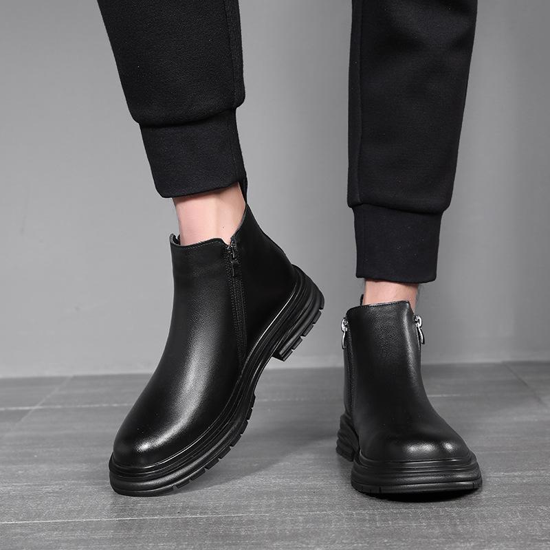 Fashion men casual chelsea boots black stylish platform shoes business office dress cowboy ankle boot genuine leather short botas hombre