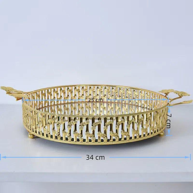 

Европейский полый металлический зеркальный поднос, поднос для хранения косметики, домашний изысканный поднос для фруктов, настольные украшения, украшение для дома, новый