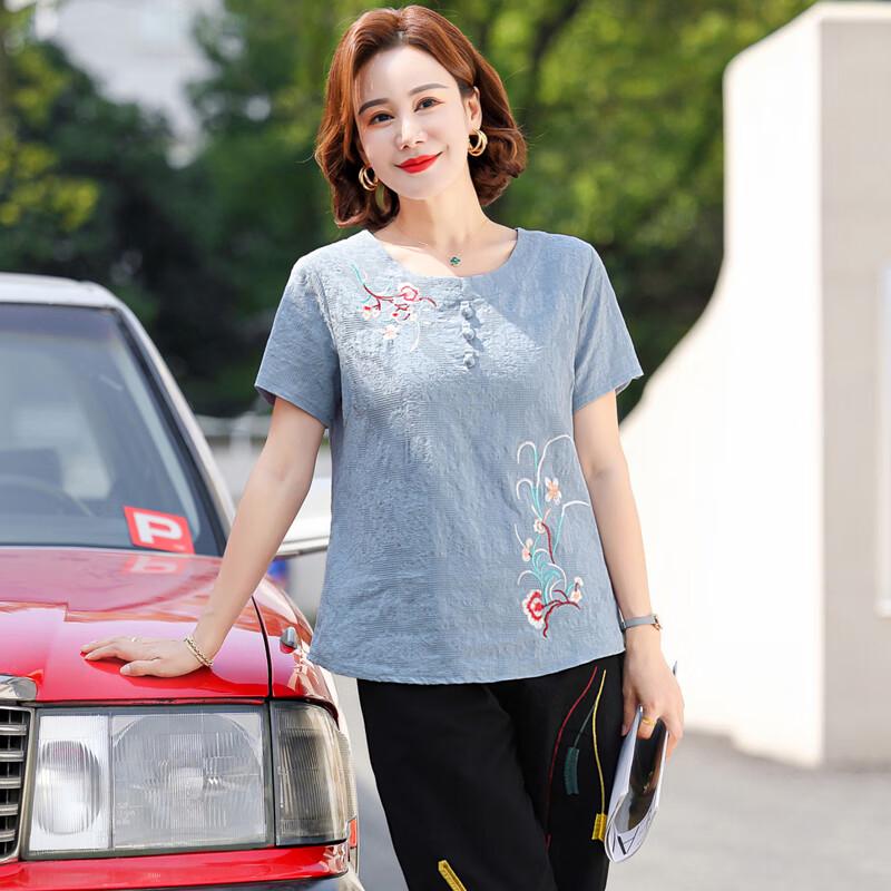 Elderly Women's Summer Cotton Linen Short-Sleeve Set
