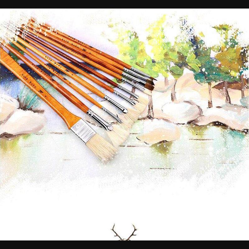 JOWOART Conjunto de 10 peças de teste de arte de guache para alunos, cerdas de porco, pincel de óleo de propileno, rabo de peixe, em forma de leque, pintado à mão, portátil para atividades ao ar livre