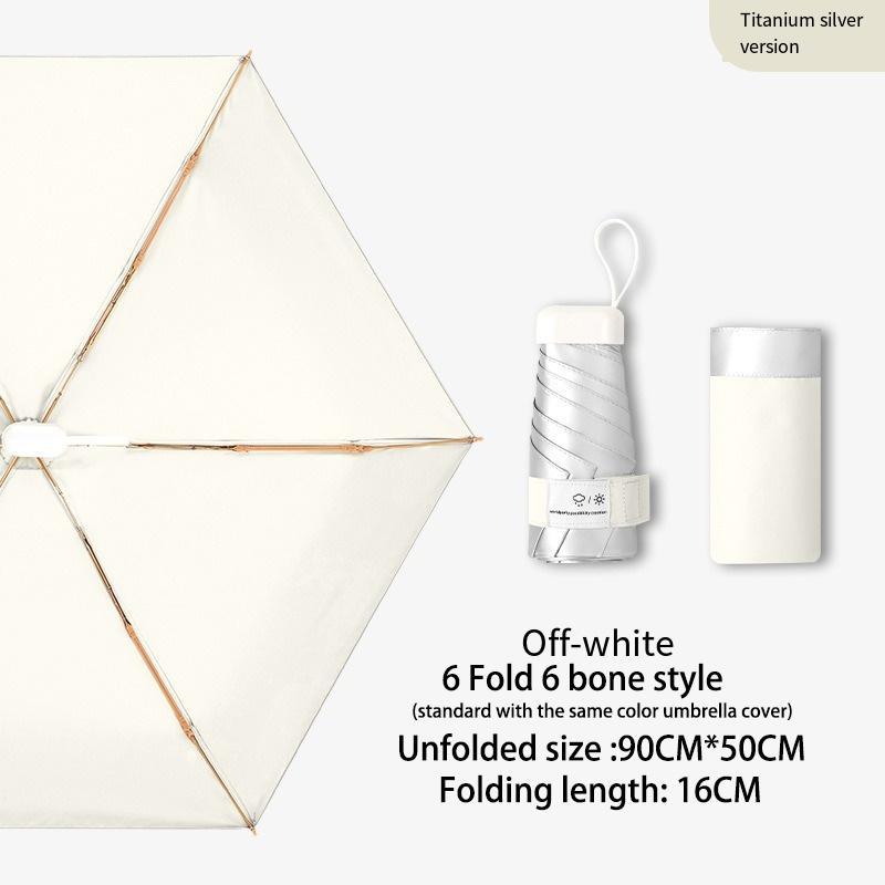 

Titanium Silver Flat 6 Fold Sunshade Umbrella Sunscreen and UV Protection Compact and Portable Light Dual Use Women s Umbrella 6K білий