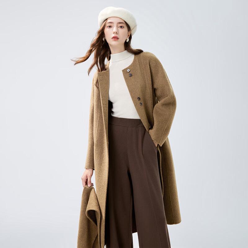 Autumn Water Lady's 100% Wool Scarf Collar Double-Faced Winter Coat