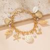 Women's Starfish & Conch Gold Chain Pearl Pendant Jewelry, Versatile Seaside Vacation Style Bracelet