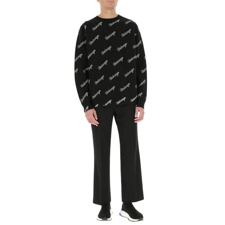 Balenciaga All Over Script Logo Knit Sweater 'Black' Men's 646493T41121070
