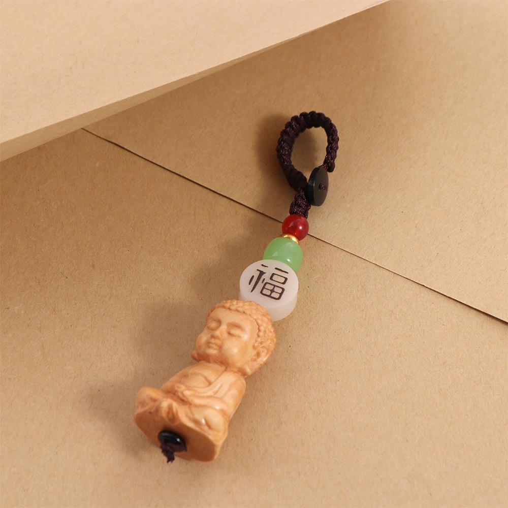 Wooden Buddhist Keychain Boxwood Buddhist Keyring Tathagata Buddha Lanyard  Carving Pendant