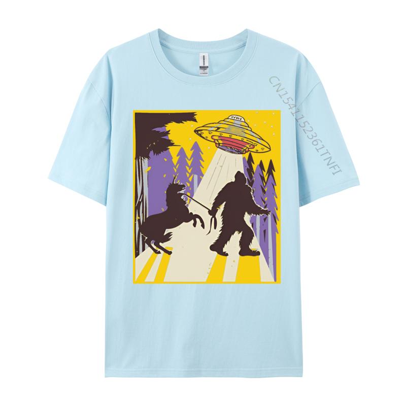 Men Clothing Bigfoot Leading A Unicorn And Ufo Tshirts Vintage Animal Tshirt Printed Tshirt Tops Tees