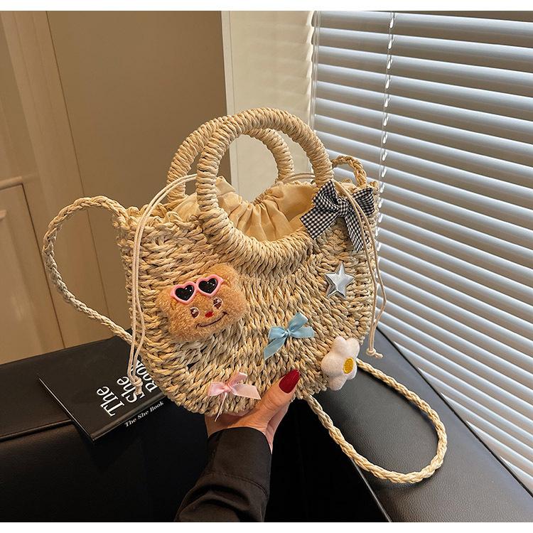 Simple Beach Woven Bag Women's Fashion Straw Woven Bag Handwoven Vegetable Basket Niche Messenger Bag