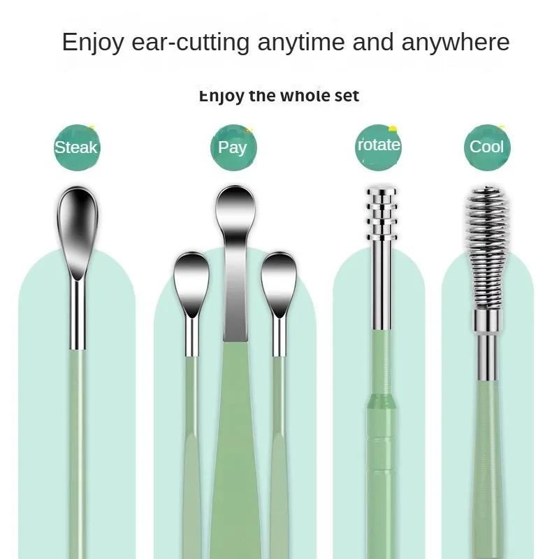 6 Pcs Ear Pick Ear Wax Removal Kit Ear Cleansing Tool Set Ear Curette Cleaner 360° Spiral Design Ear Canal Cleaner Stainless
