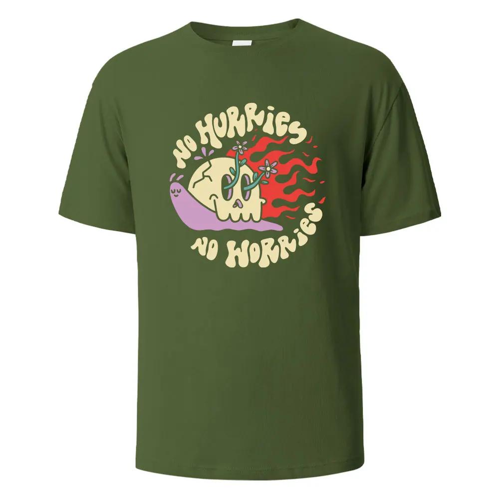 Printed T-shirts For Men No Hurries No Worriew 100% Cotton Summer Breathable Comfortable Tops Short-Sleeved O-neck Men Clothing