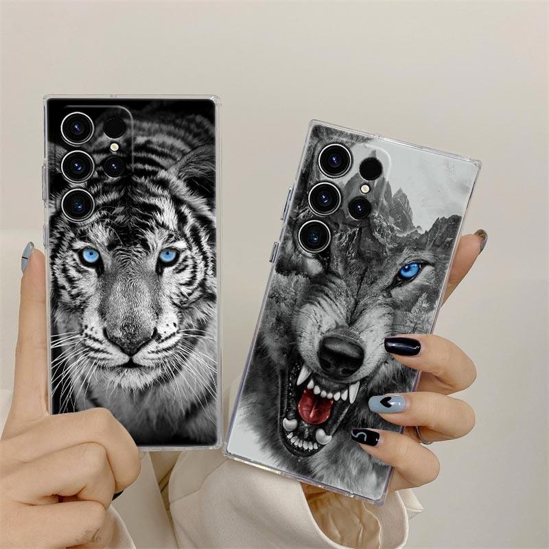 Wolf Lion Tiger Animal S25Ultra Phone Case For Samsung Galaxy S25 S24 S23 S21 Ultra S20 FE S22 Plus S24FE A56 A55 5G Clear Cover