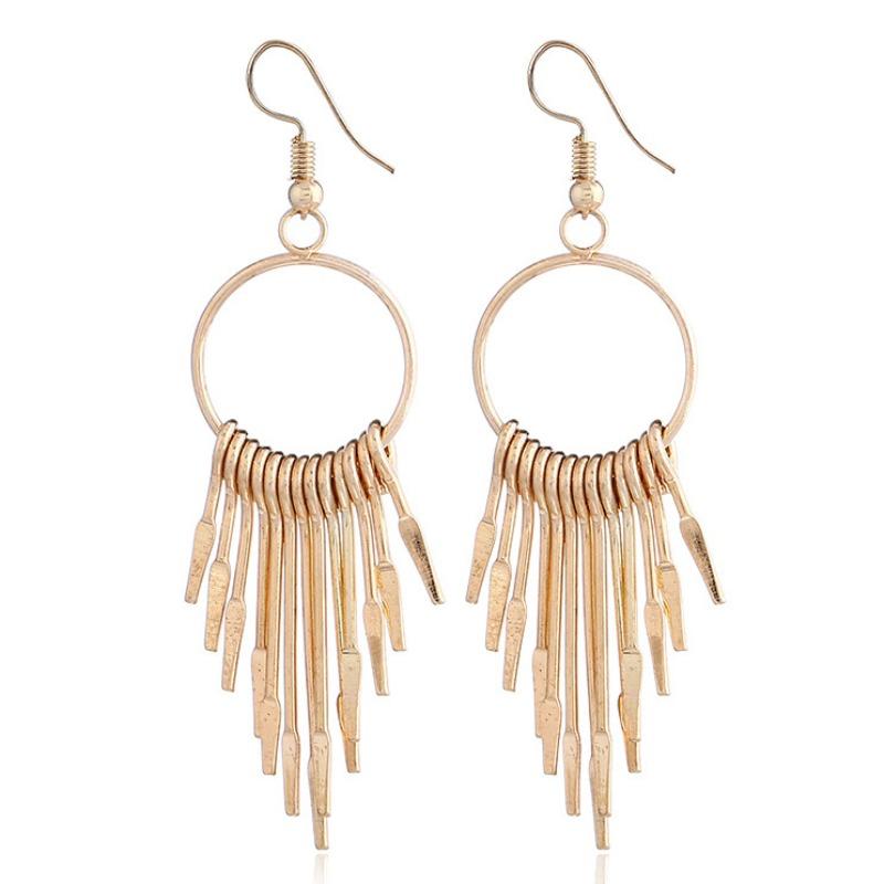 Boho Swing Shiny Long Tassels Drop Earrings for Women Statement Big Circle Ear Hyperbole Fashion Jewelry Gift