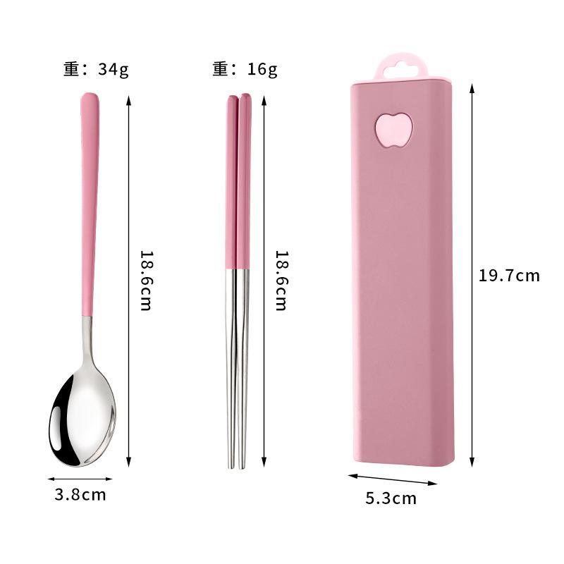 304 stainless steel tableware spoon fork chopsticks three-piece set portable tableware travel student tableware set