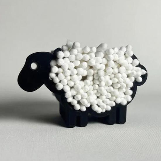 Fluffy Sheep Cotton Swab Holder Fun Decorative Cotton Bud Stand Cute Desktop Cotton Swab Organizer for Bedroom Desk Dressing Table