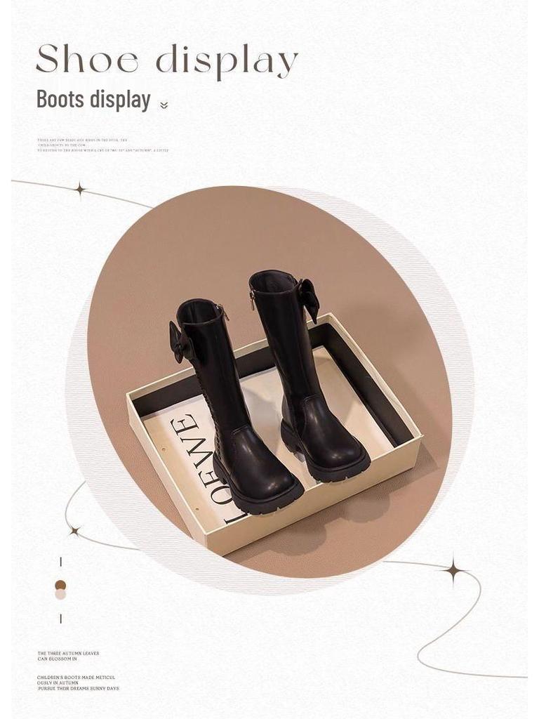 Girls' 2025 Autumn/Winter British Style High-Top Leather Boots, Fleece-Lined, Versatile and Stylish