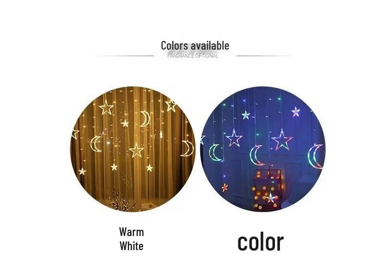 LED Star Moon Curtain String Lights with Battery & USB for Bedroom Décor