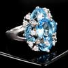 Vintage Floral Natural Blue Topaz  Plated Ring Multi-Gemstone White Zircon Paved Statement Rings Women Fine Jewelry Wedding